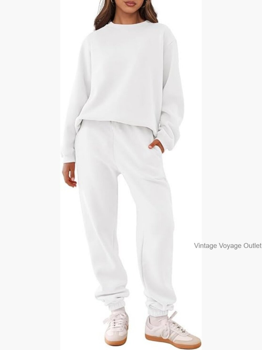 Women's Two Piece Sweatsuit Lounge Set Long Sleeve Crewneck Jogger Pants